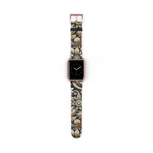 Premium Floral Pattern Faux Leather Watch Band - Dipaliz - 38 - 41 Mm / Rose Gold Matte - Bands