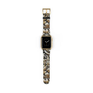 Premium Floral Pattern Faux Leather Watch Band - Dipaliz - 38 - 41 Mm / Gold Matte - Bands