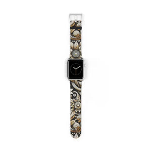 Premium Floral Pattern Faux Leather Watch Band - Dipaliz - 42 - 45 Mm / Silver Matte - Bands