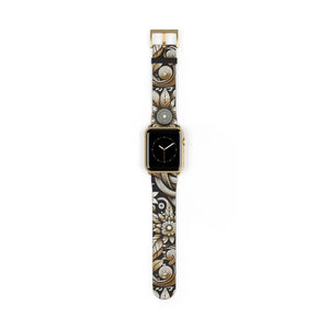 Premium Floral Pattern Faux Leather Watch Band - Dipaliz - 42 - 45 Mm / Gold Matte - Bands