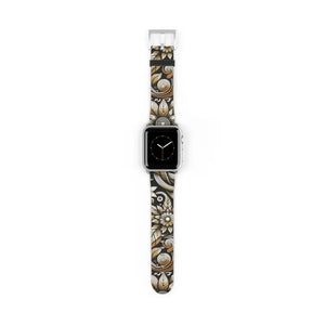 Premium Floral Pattern Faux Leather Watch Band - Dipaliz - 38 - 41 Mm / Silver Matte - Bands