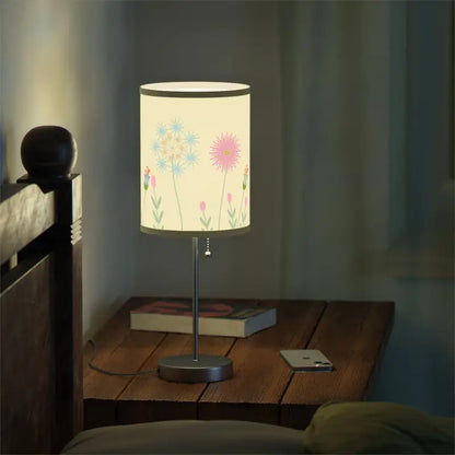 Illuminate Elegance: Floral Print Lamp with Steel Base - Light Yellow / Silver / one Size Home Decor