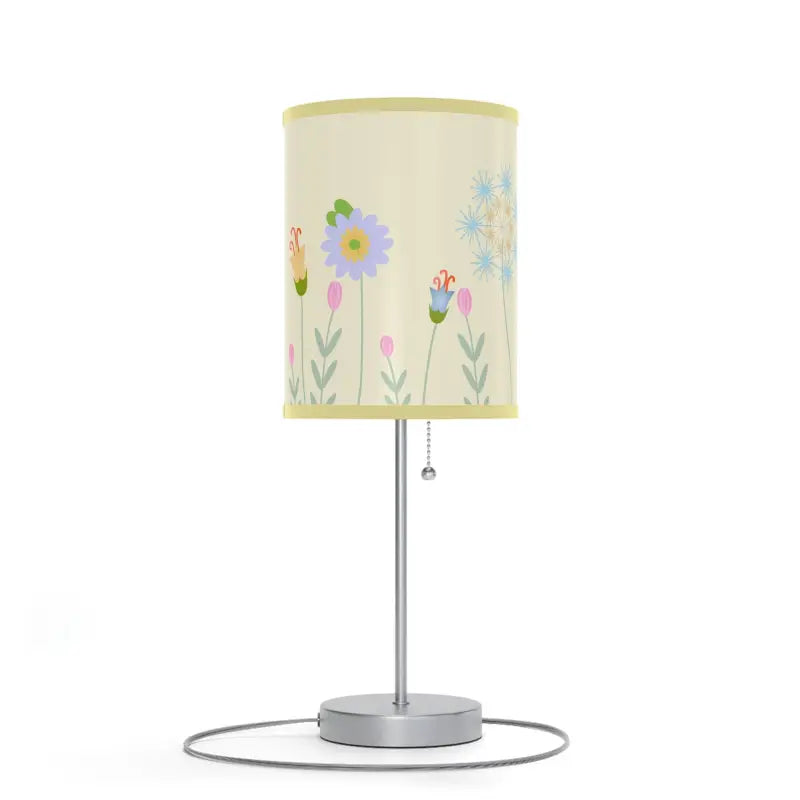 Illuminate Elegance: Floral Print Lamp with Steel Base - Light Yellow / Silver / one Size Home Decor