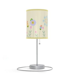Floral Print Lamp on a Stand with Steel Base - Dipaliz - Light Yellow / Silver / one Size - Lamps