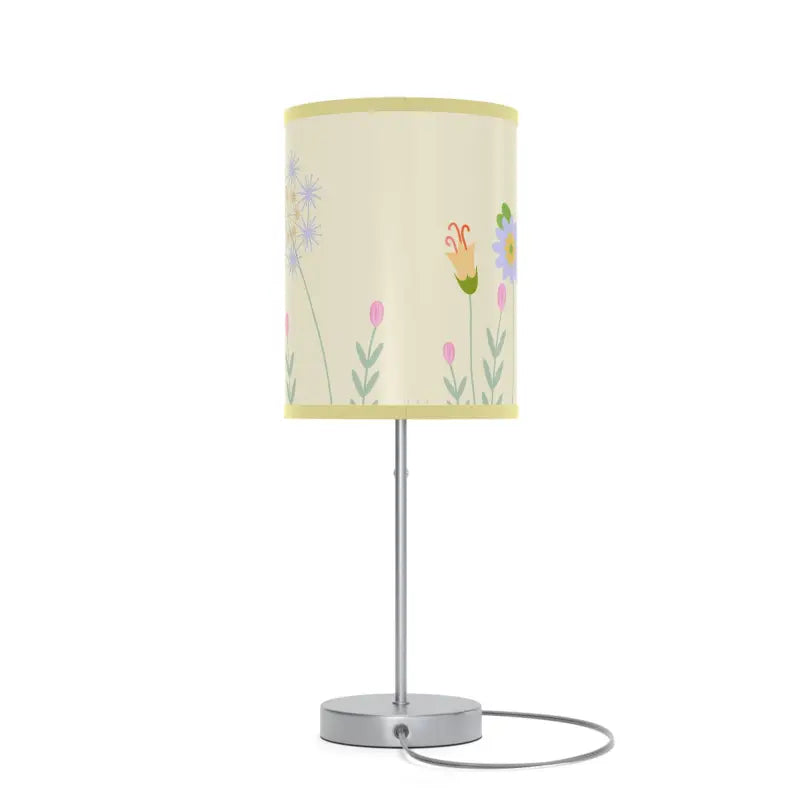 Illuminate Elegance: Floral Print Lamp with Steel Base - Light Yellow / Silver / one Size Home Decor