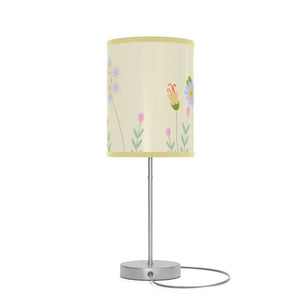 Floral Print Lamp on a Stand with Steel Base - Dipaliz - Light Yellow / Silver / one Size - Lamps