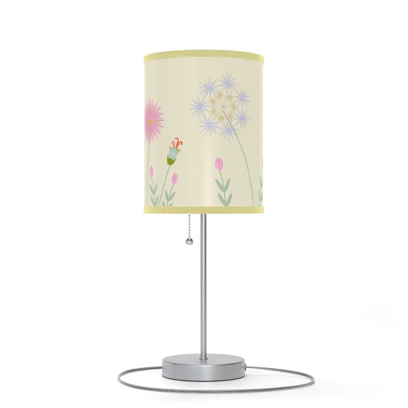 Illuminate Elegance: Floral Print Lamp with Steel Base - Light Yellow / Silver / one Size Home Decor