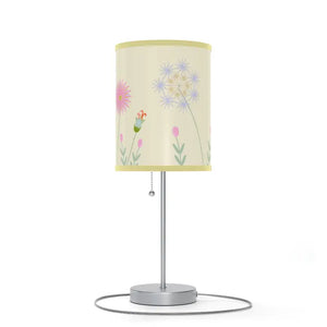 Floral Print Lamp on a Stand with Steel Base - Dipaliz - Light Yellow / Silver / one Size - Lamps