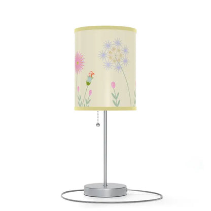 Illuminate Elegance: Floral Print Lamp with Steel Base - Light Yellow / Silver / one Size Home Decor