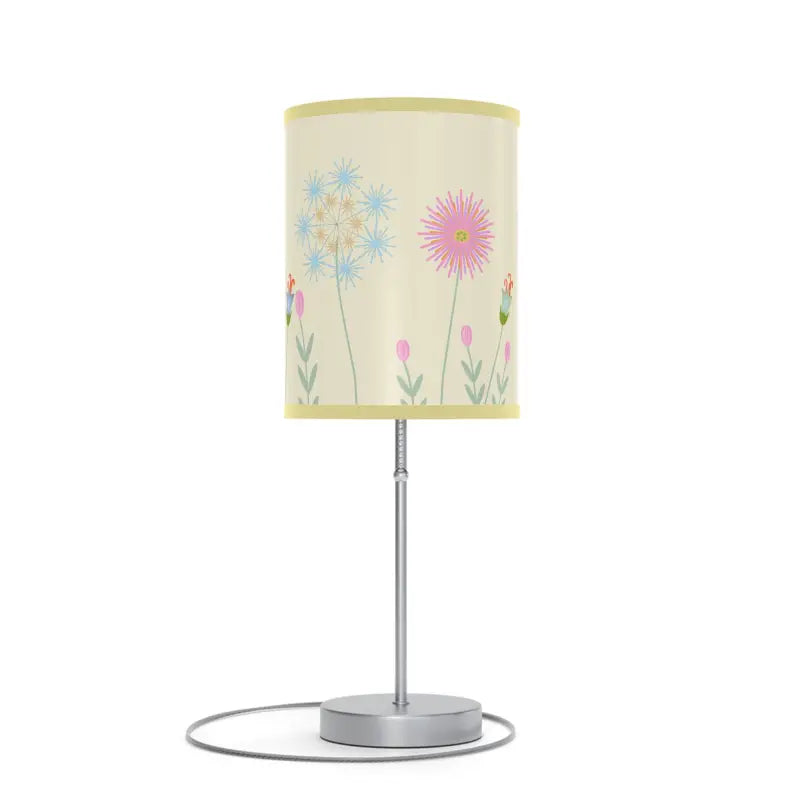 Illuminate Elegance: Floral Print Lamp with Steel Base - Light Yellow / Silver / one Size Home Decor