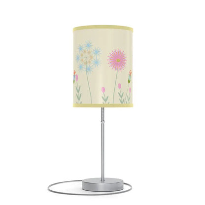 Illuminate Elegance: Floral Print Lamp with Steel Base - Light Yellow / Silver / one Size Home Decor