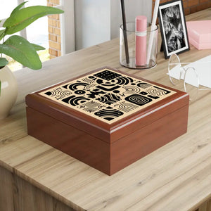 Jewelry Box - Luxury Black Pattern Dual Hinges - Dipaliz