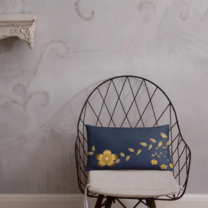 Navy Blue Basic Pillow with Golden Flower Design - Dipaliz - Throw Pillows