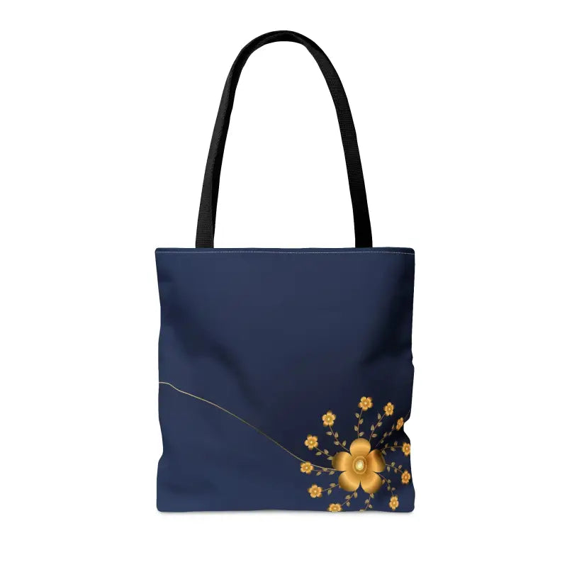 Chic Navy Blue Tote with Gold Flowers for Elegant Style - Bags