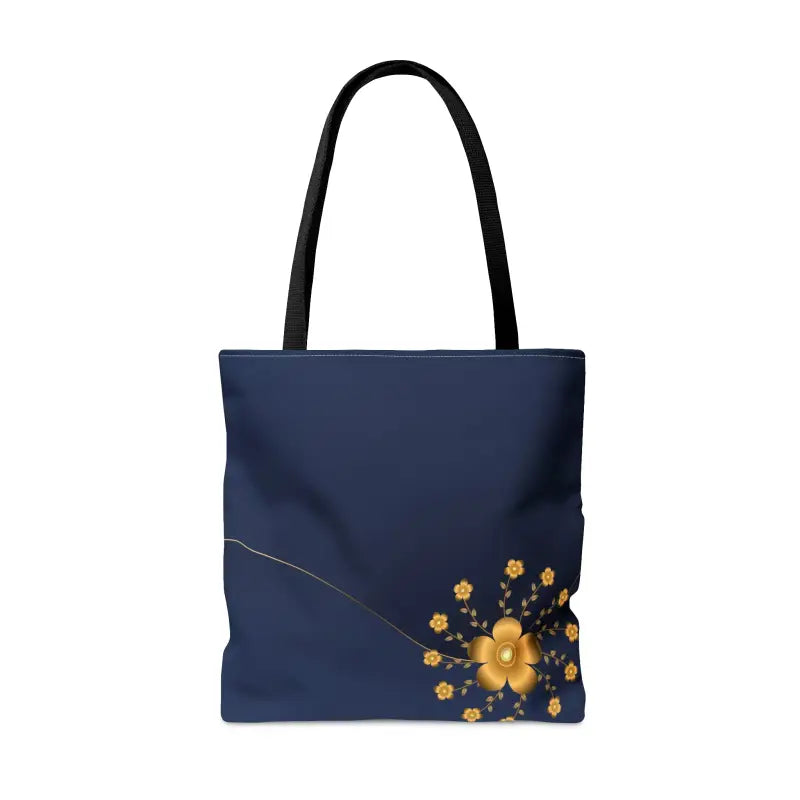 Chic Navy Blue Tote with Gold Flowers for Elegant Style - Bags