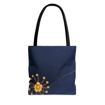 Chic Navy Blue Tote with Gold Flowers for Elegant Style - Bags