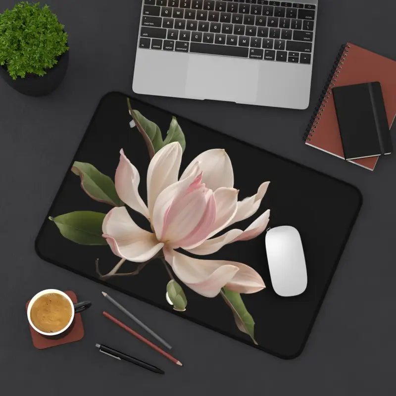 Elevate your Space with the Elegant Pink Magnolia Desk Mat - 12’’ × 18’’ Home Decor