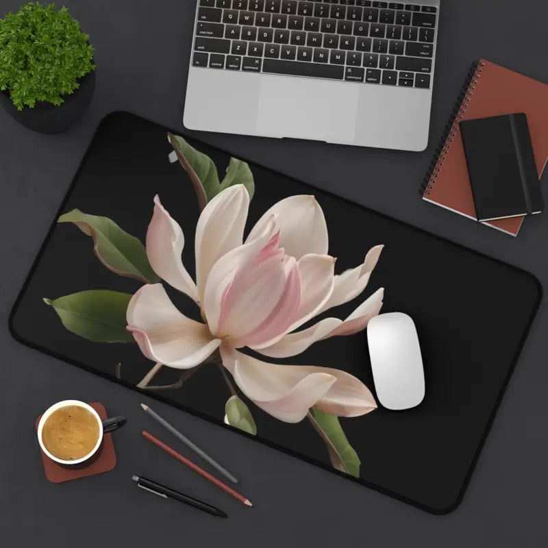 Elevate your Space with the Elegant Pink Magnolia Desk Mat - 12’’ × 22’’ Home Decor