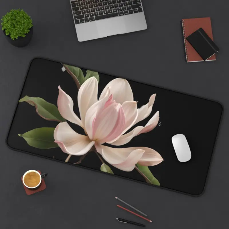 Elevate your Space with the Elegant Pink Magnolia Desk Mat - 15.5’’ × 31’’ Home Decor