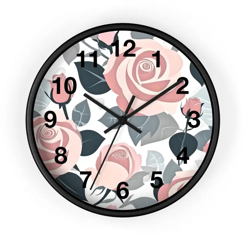 Timeless Elegance: Pink Roses Wall Clock for your Home - Black / 10’’ Decor