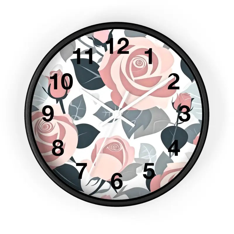 Timeless Elegance: Pink Roses Wall Clock for your Home - Black / White / 10’’ Decor