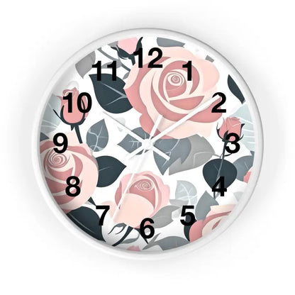 Timeless Elegance: Pink Roses Wall Clock for your Home - White / 10’’ Decor