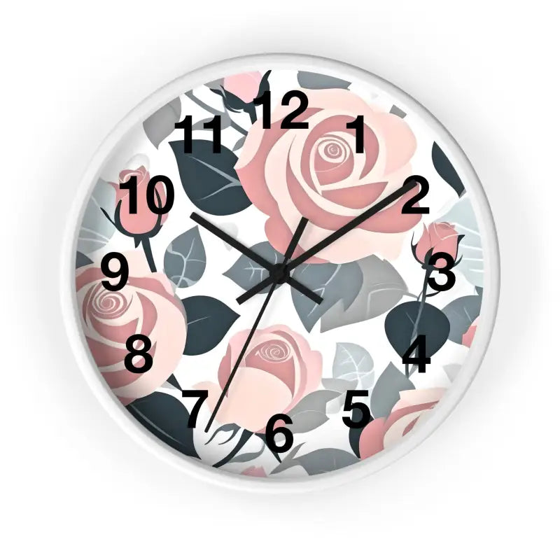 Timeless Elegance: Pink Roses Wall Clock for your Home - White / Black / 10’’ Decor