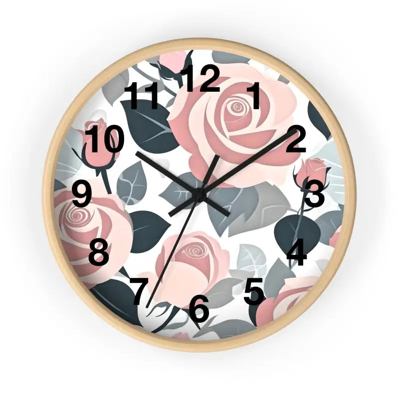 Timeless Elegance: Pink Roses Wall Clock for your Home - Wooden / Black / 10’’ Decor