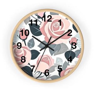 Pink Roses Wall Clock Premium Materials Timeless Elegance Dipaliz - Wooden / Black / 10’’ - Clocks