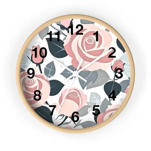 Pink Roses Wall Clock Premium Materials Timeless Elegance Dipaliz - Wooden / White / 10’’ - Clocks