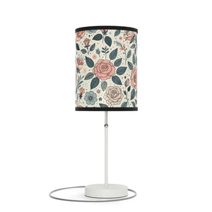 Rose Table Lamp Steel Base Elegant Pastel Flowers - Dipaliz - Black / White / one Size - Lamps