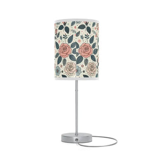 Rose Table Lamp Steel Base Elegant Pastel Flowers - Dipaliz - Lamps