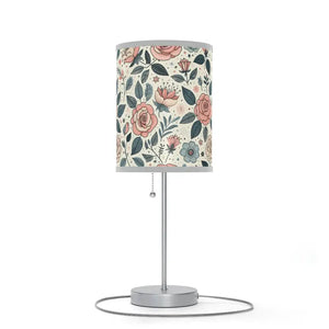 Rose Table Lamp Steel Base Elegant Pastel Flowers - Dipaliz - Lamps