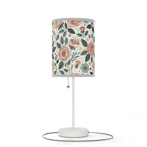 Rose Table Lamp Steel Base Elegant Pastel Flowers - Dipaliz - Lamps