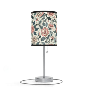 Rose Table Lamp Steel Base Elegant Pastel Flowers - Dipaliz - Lamps