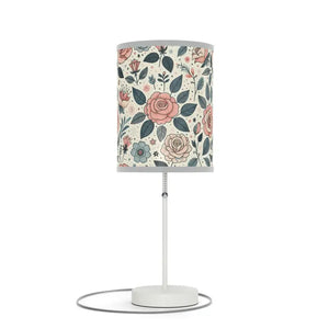 Rose Table Lamp Steel Base Elegant Pastel Flowers - Dipaliz - Light Grey / White / one Size - Lamps