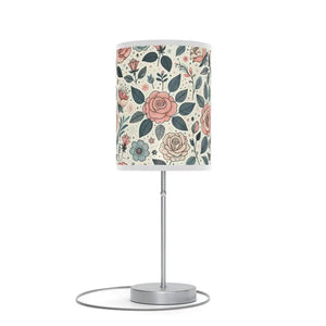 Rose Table Lamp Steel Base Elegant Pastel Flowers - Dipaliz - White / Silver / one Size - Lamps