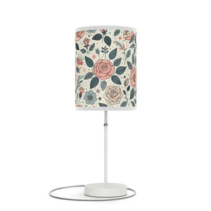 Rose Table Lamp Steel Base Elegant Pastel Flowers - Dipaliz - White / one Size - Lamps