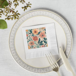 Vintage Flowers Napkins - Elegant Table Decor - Dipaliz - 4.8’’ x / White / 50 Pcs - Paper
