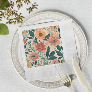 Vintage Flowers Napkins - Elegant Table Decor - Dipaliz - 6.5’’ x / White / 100 Pcs - Paper