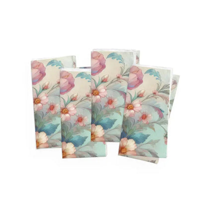 Elegant Watercolor Flowers Napkin Set | Table Elegance - 4-piece Set / White / 19’ ×