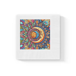 White Coined Paper Napkins - Moon Mandala Design - Dipaliz