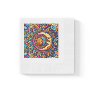 White Coined Paper Napkins - Moon Mandala Design - Dipaliz