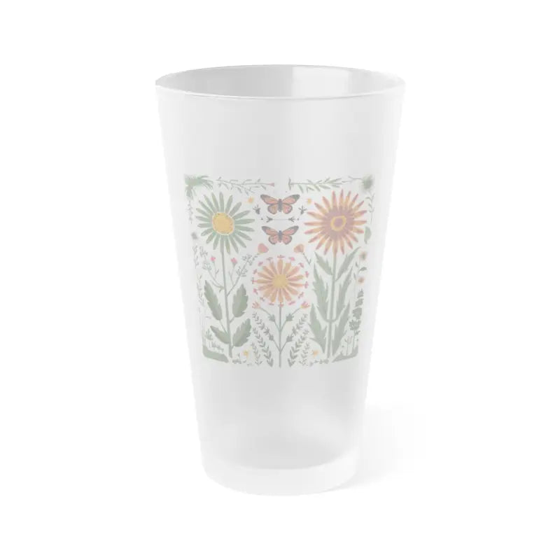 Whimsical Butterflies & Wildflowers Frosted Pint Glass - 16oz / Mug