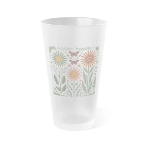 Butterflies Frosted Pint Glass with Elegant Wildflowers - Dipaliz - 16oz / Beer Glasses