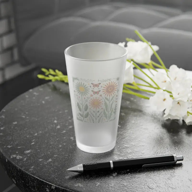 Whimsical Butterflies & Wildflowers Frosted Pint Glass - 16oz / Mug