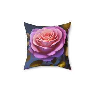 Pink Roses Flower Spun Polyester Square Pillow - Elegant Decor - Dipaliz - 14’’ × - Throw Pillows