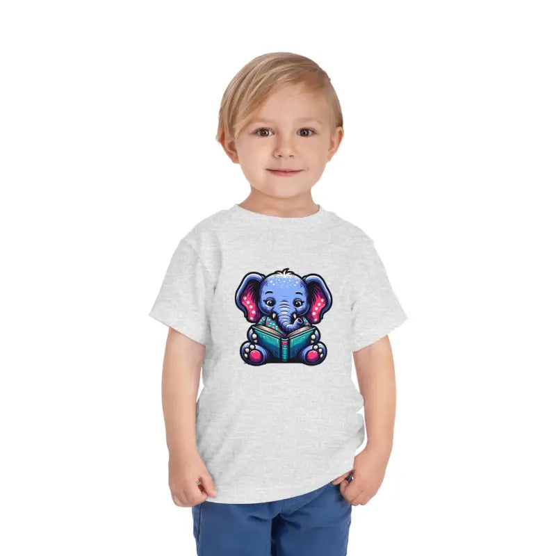 Charming Elephant Bookworm Short Sleeve Tee for Toddlers - Athletic Heather / 2t Kids Clothes