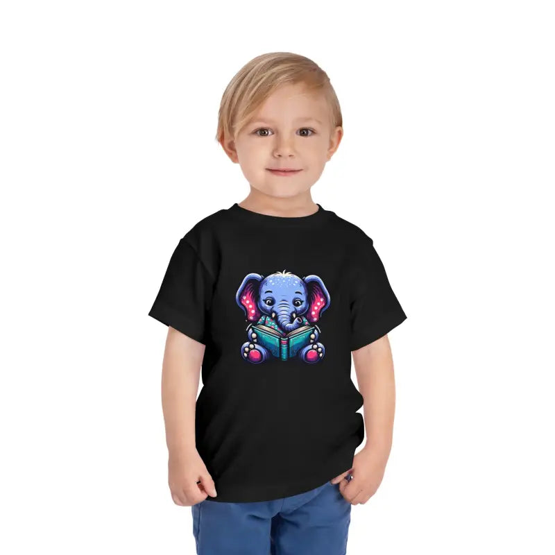 Charming Elephant Bookworm Short Sleeve Tee for Toddlers - Black / 2t Kids Clothes