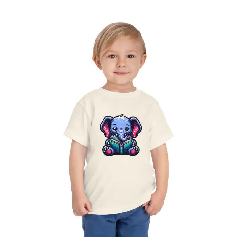 Charming Elephant Bookworm Short Sleeve Tee for Toddlers - Natural / 2t Kids Clothes